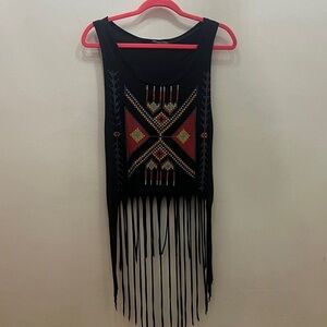 Black Fringe Sleeveless Top